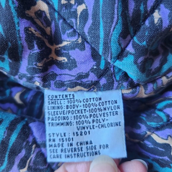 Vintage Eagle's Ridge Acid Denim Faux Leather Trim Bomber Jacket Quilt-Lining - Picture 12 of 12